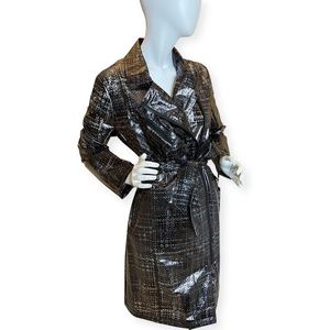 KARL LAGERFELD HOUNDSTOOTH PRINT VINYL TRENCH RAIN COAT